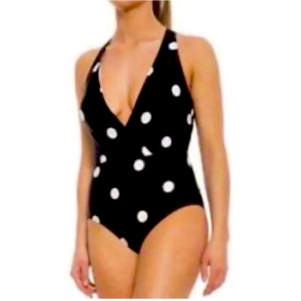 Jantzen Black and White Polka Dot One Piece Swimsuit size 10